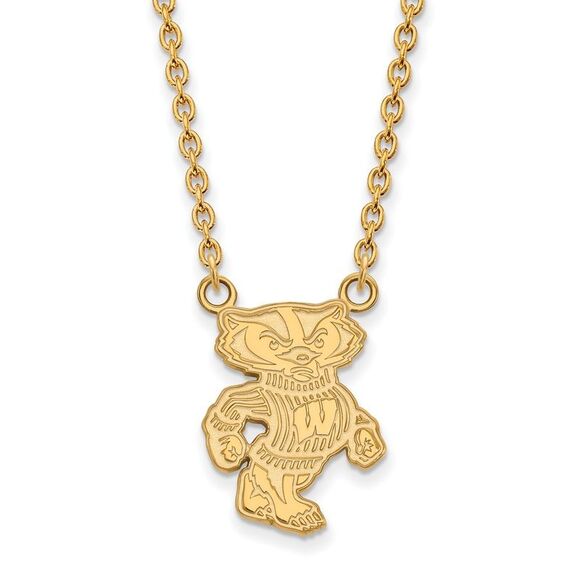 14k Gold Plated Silver U of Wisconsin Large Logo Pendant Necklace